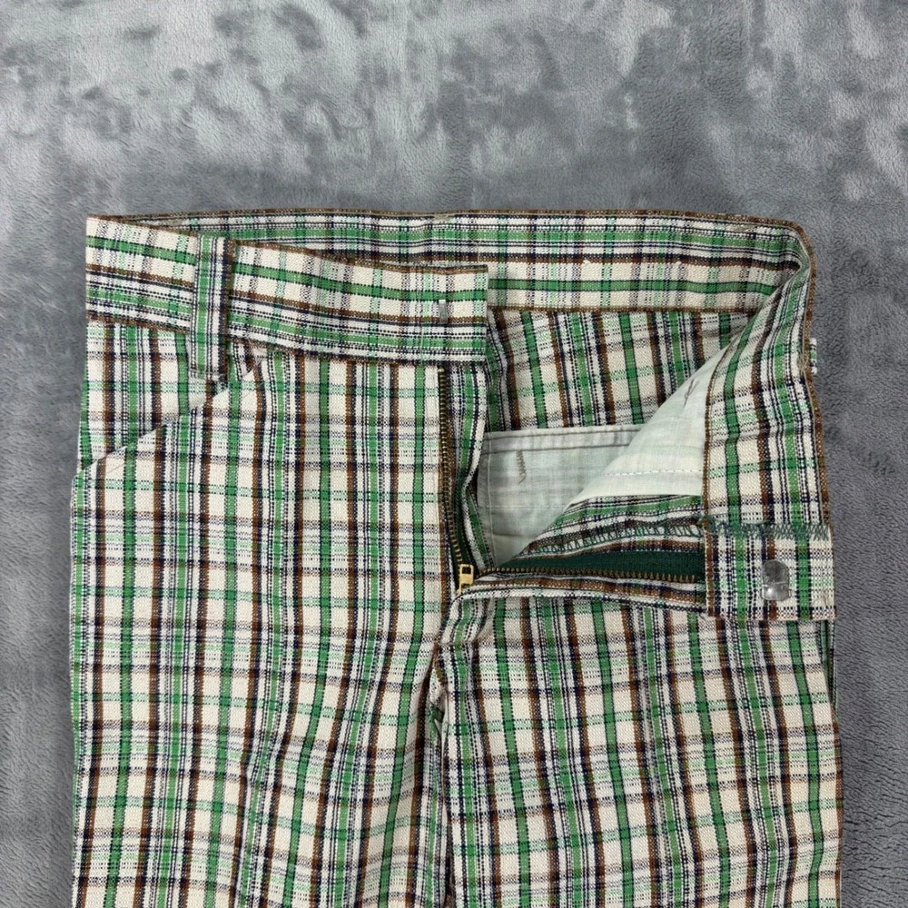 Vintage New JC Penney Penn Prest Trousers Kids Size 12 26x26.5 Plaid Green Brown